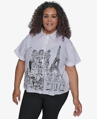 Ckarl Lagerfeld Paris Plus City Scene Poplin Short-Sleeve Shirt