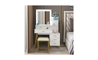 Slickblue Large Vanity Set with 9 Led Bulbs, Makeup Table with Cushioned Stool, 3 Storage Shelves & 4 Drawers