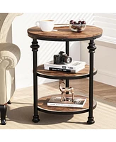 gaomon Round Side Table,Small End Table with 3 Shelves for Living Room,Bedroom, Night Stand Accent Coffee Table with Steel Frame for Small Spaces
