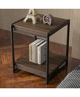 gaomon 20'' Square Modern Square End Table with 2 Tier Shelf- Metal Frame Bed Couch Sofa Side Table/Nightstand, Wood Bedroom Nightstand Furniture, Acc
