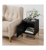 gaomon Rattan End Table, Wood Nightstand Set of 2 Side Table with Storage Shelf for Entryway, Living Room, Bedroom