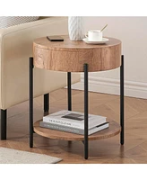 gaomon Round End Table Wood Side Table with Drawer Farmhouse Circle End Tables Accent Bedside Table Metal Frame Small Nightstand for Living Room, Bedr