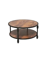 gaomon Round Coffee Table, 31" Coffee Table with Open Storage Shelf, 2-Tier Industrial Circle Wood Center Table for Living Room,Storage Shelf Modern D