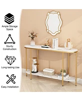 Slickblue Console Table 2-Tier Narrow Entryway Table with Storage Shelves, Faux Marble Narrow Table for Living Room, Bedroom