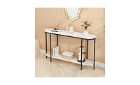 Slickblue Console Table 2-Tier Narrow Entryway with Storage Shelves, Faux Marble for Living Room, Bedroom