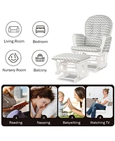 Costway Glider and Ottoman Cushion Set Wood Baby Nursery Rocking Chair