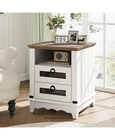 gaomon Farmhouse Nightstand 18" inch Side Table with Charging Station Bedside Table with 2 Drawers Night Stand with 2 Usb Ports End Table with Open Cu