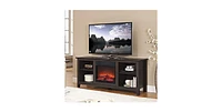 Wood Tv Stand with Electric Fireplace Heater Insert for Warmth and Entertainment Storage