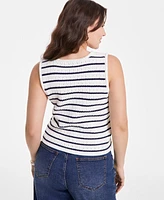 On 34th Women's Striped Pointelle Button-Front V-Neck Vest, Exclusively at Macy's