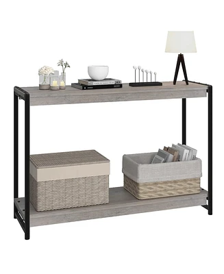 gaomon 2-Tier Entrance Tables, Farmhouse Entryway Table, 39.5"Console Table With Storage, Slatted Style 2-Tier Sofa Table With Shelf, Rustic Console T