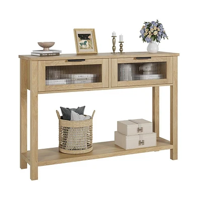 gaomon 43'' Narrow Console Table with Glass Drawers 2 Tier Sofa Table Entryway Table w/Storage Wood Console Table Side Table, Display Table for Living