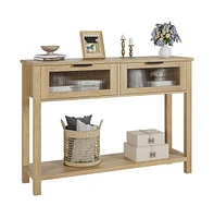 gaomon 43'' Narrow Console Table with Glass Drawers 2 Tier Sofa Table Entryway Table w/Storage Wood Console Table Side Table, Display Table for Living