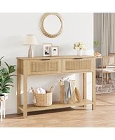 gaomon Farmhouse Entryway Table,43 Inch Wood Console Table with 2 Drawers,2 Tier Sofa Table with Storage for Living Room, Foyer Tables for Entryway-Bu