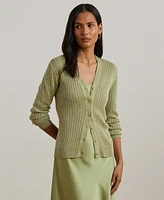 Lauren Ralph Women's Metallic Linen-Blend Rib-Knit Cardigan