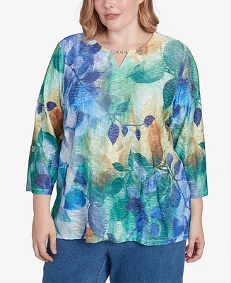 Alfred Dunner Plus Classic Watercolor Leaves Knit Top