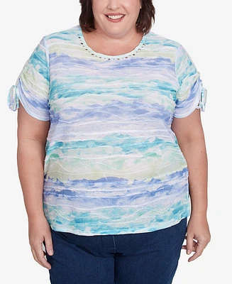 Alfred Dunner Plus Tied Short Sleeves Watercolor Top