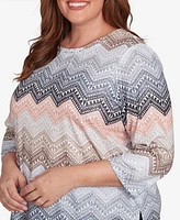 Alfred Dunner Plus Classic Lacey Ombre Chevron Crew Neck Top