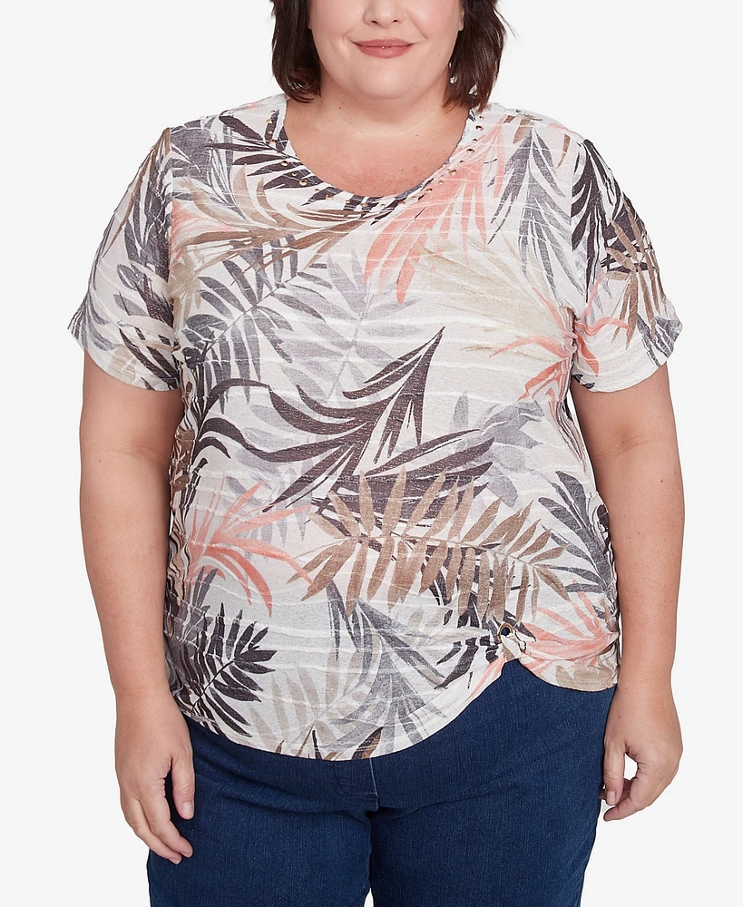 Alfred Dunner Plus Warm Palm Tree Short Sleeves Top