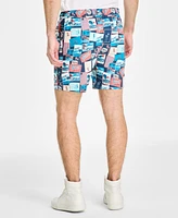 Original Penguin Men's Slim-Fit Stretch Tropical-Print 7" Swim Trunks
