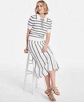On 34th Womens Rib Stripe Polo Sweater Knit Midi Skirt Exclusively At Macys