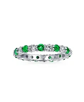 Bling Jewelry Alternating Two Tone Cubic Zirconia Stackable Cz Eternity Cocktail Statement Ring .925 Sterling Silver