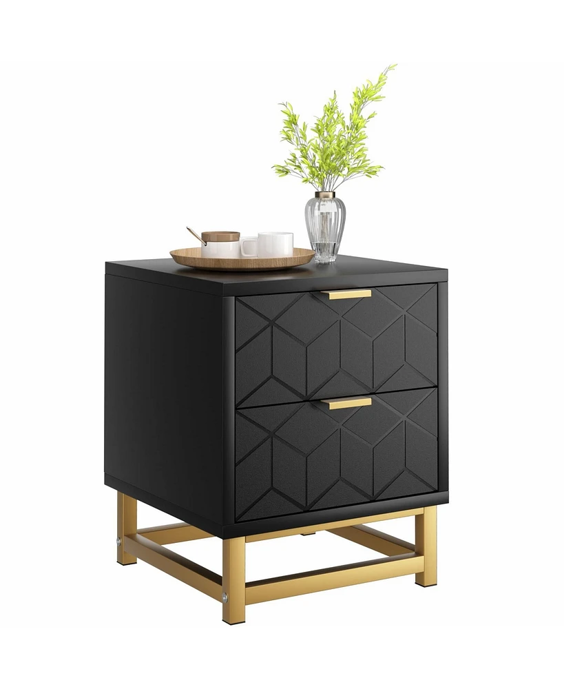 gaomon Modern 2 Drawer Dresser for Bedroom, Large End Side Table Bedside Table with 2 Drawers, Wooden Night Stand with Metal Legs for Bedroom, Hallway