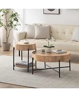 gaomon Round Coffee Table with Drawers Farmhouse Coffee Table with Storage Wood Accent Center Table Natural Coffee Table for Living Room