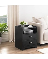 gaomon Night Stand with 2 Drawers, Smart End Side Table with Led Lights and Glass Top