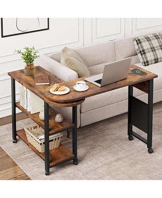 gaomon Rotating Side Table 360° End Table with Charging Station Swivel Side Table with Extra Storage Bag Movable End Table with 6 Swivel Wheels w