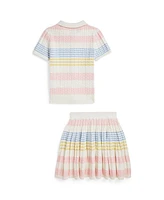 Polo Ralph Lauren Big Girls Striped Cotton Cardigan and Skirt Set