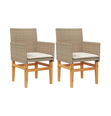 Patio Chairs with Cushions 2 pcs Beige Poly Rattan&Solid Wood