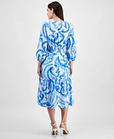 julia jordan Women's Printed Blouson-Sleeve Midi Dress