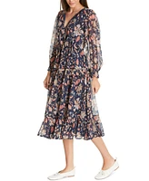 Sam Edelman Women's Clarice Floral Split-Neck Midi Swing Dress