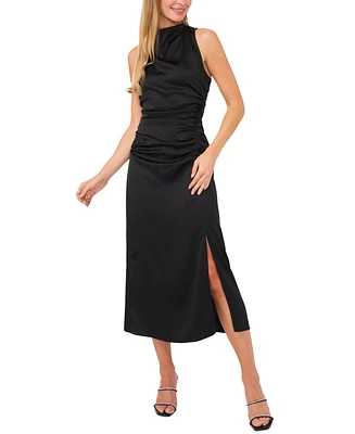 CeCe Women's Satin Ruched Side-Split Midi Dress