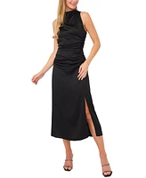 CeCe Women's Satin Ruched Side-Split Midi Dress