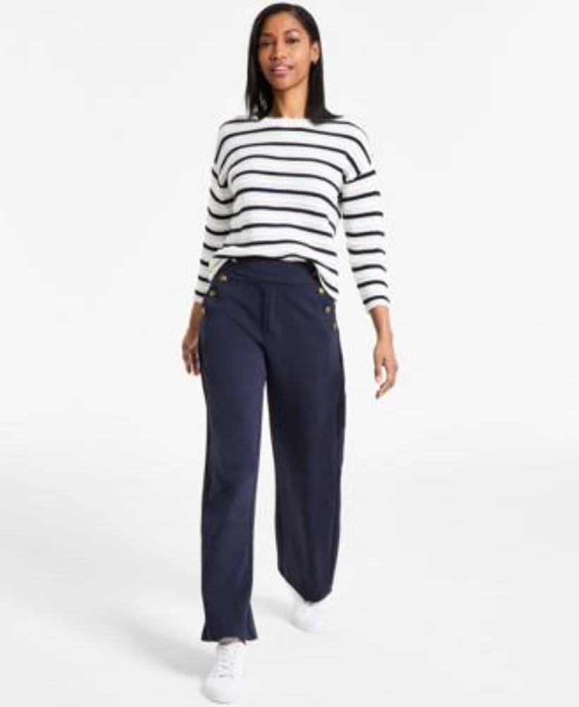 Nautica Jeans Womens Braided Pointelle Knit Sweater Pull On Sailor Pants