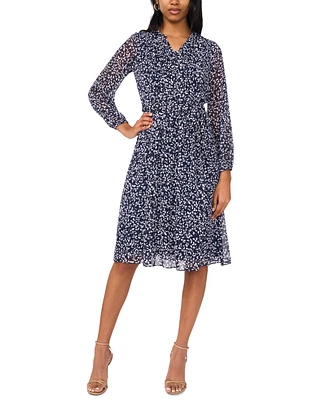 Msk Petite Chiffon Pintucked Long-Sleeve Shirtdress