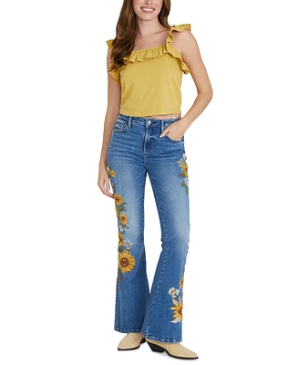 Driftwood Women's Farrah Mid-Rise Flare Jeans X Sunflower