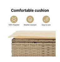 Reclining Patio Chair with Cushions Beige Poly Rattan