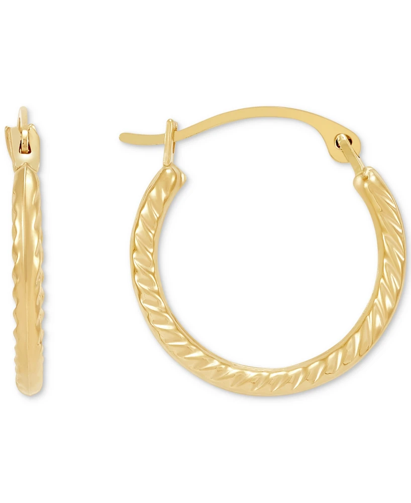 Polished Ribbed Textured Small Hoop Earrings in 10k Gold, 15mm