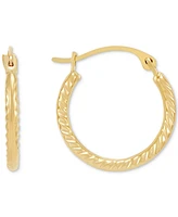 Polished Ribbed Textured Small Hoop Earrings in 10k Gold, 15mm