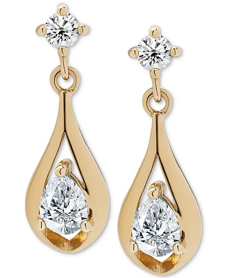 Macy's Lab Grown White Sapphire (9/10 ct. t.w.) Round & Pear Shaped Dangle Earrings in 14K Gold Over Sterling Silver