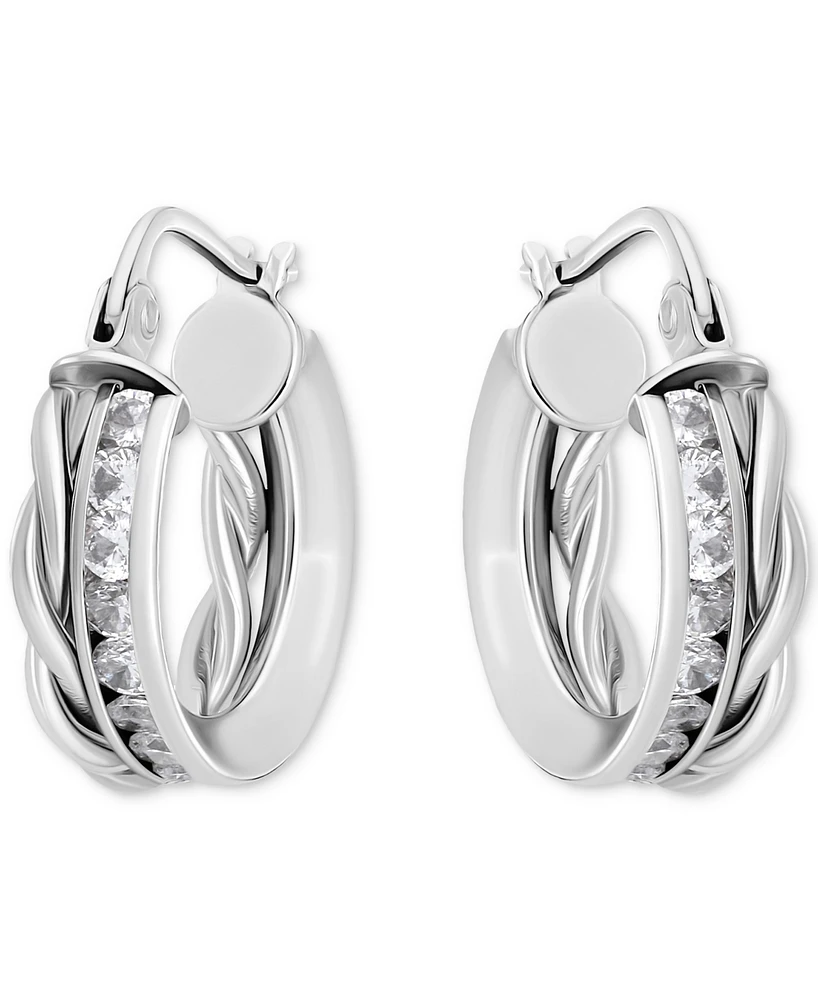 Giani Bernini Cubic Zirconia Channel Set & Twist Double Row Small Hoop Earrings Sterling Silver, 0.59", Exclusively at Macy's (Also Available 18