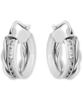 Giani Bernini Cubic Zirconia Channel Set & Twist Double Row Small Hoop Earrings Sterling Silver, 0.59", Exclusively at Macy's (Also Available 18