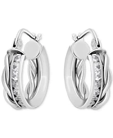 Giani Bernini Cubic Zirconia Channel Set & Twist Double Row Small Hoop Earrings Sterling Silver, 0.59", Exclusively at Macy's (Also Available 18