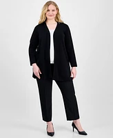 Ak Anne Klein Plus Open-Front Long-Sleeve Side-Slit Cardigan