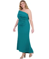 Eliza J Plus One-Shoulder Side-Gathered Evening Gown