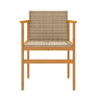 Patio Chairs 2 pcs Beige Poly Rattan&Solid Wood