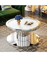 Tribesigns Mirrored Coffee Table, 29.5" Round Living Room Table, Modern 2-Tier Silver Coffee Table Center Table for Living Room