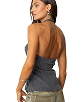 Edikted Womens Split Front Pinstripe Halter Top